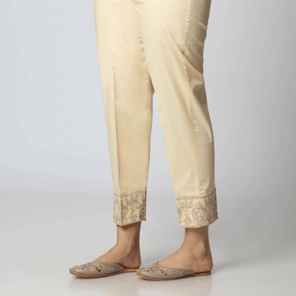 Beige Cambric Embellished Slim Fit Trouser PS3501 - Image 2