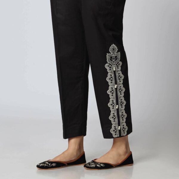 Black Cotton Straight Fit Laced Trouser PS3505 - Image 3
