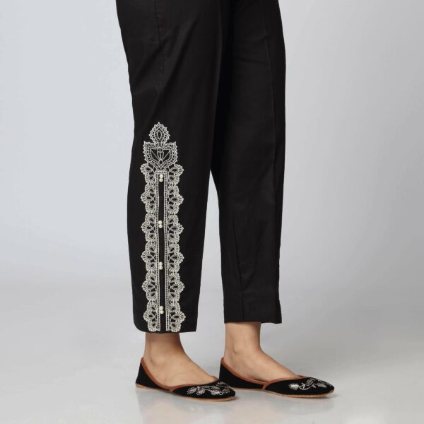 Black Cotton Straight Fit Laced Trouser PS3505 - Image 2